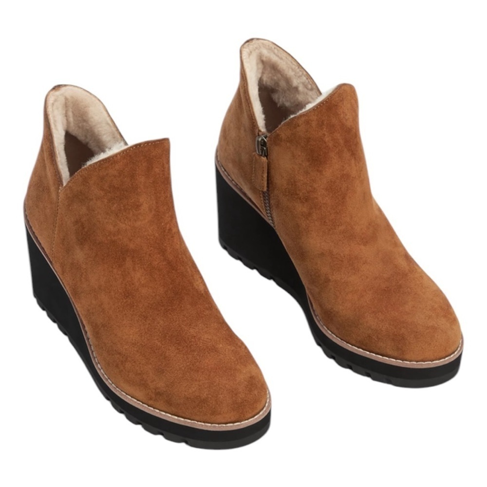 NWT Eileen Fisher Chalet Suede Wedge Bootie Chestnut Size 8.5 - Picture 13 of 14